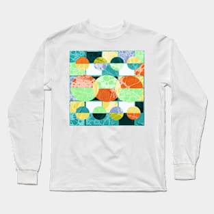 Abstract Mid Century Circles Pattern in Marbled Paper Long Sleeve T-Shirt